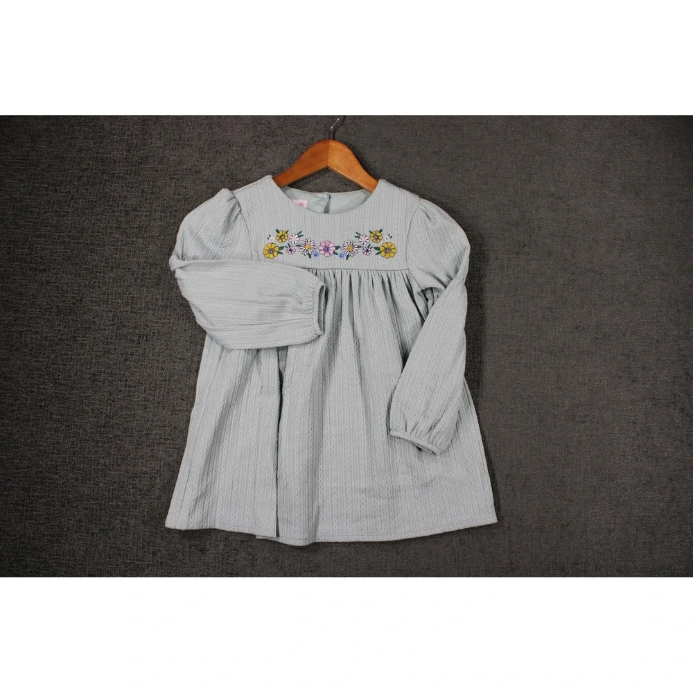 Bonnie Jean Girls Sage Green Cable Knit Floral Embroidered Dress W3-12907-PL TEA